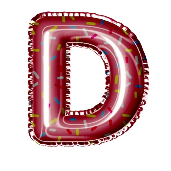 字母D在白色上洒落的铝箔气球 — 图库照片