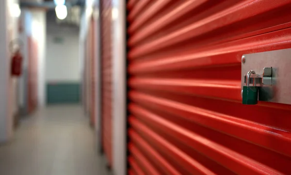 Detalle Caja Almacenamiento Metálico Rojo Con Candado Cierre Con Espacio — Foto de Stock