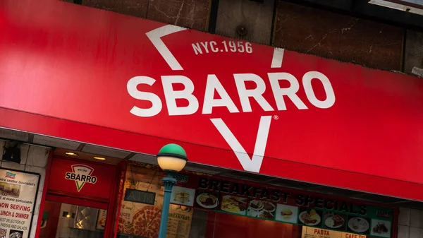 New York February 2020 Sbarro Pizza Restaurant Sign Sbarro Llc — Stock Photo, Image