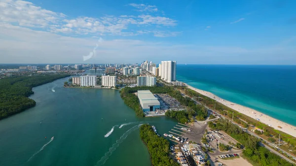 Vista Aérea Panorámica South Beach Miami Florida Día Soleado —  Fotos de Stock