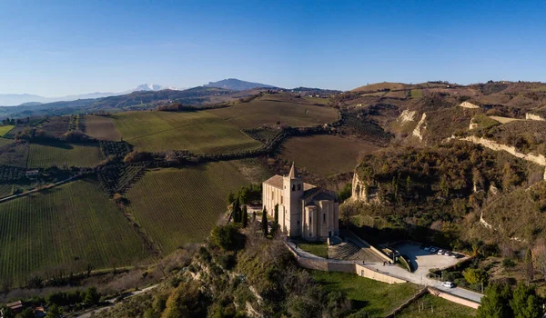 Eski Kilise Santa Maria Della Rocca Panoramik Hava Manzaralı Offida — Stok fotoğraf