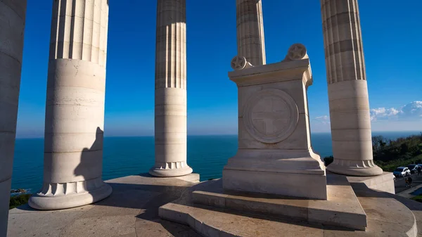The Passetto of Ancona, a Monument to fallen soldiers of WWII, against blue sky. Marche Region, Italy.