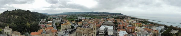 Panoramatický Letecký Pohled Pedaso Malé Vesnici Pobřeží Jaderského Moře Itálie — Stock fotografie