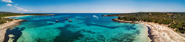 Vue Aérienne Panoramique Littoral Mer Avec Des Bateaux Minorque Une — Photo