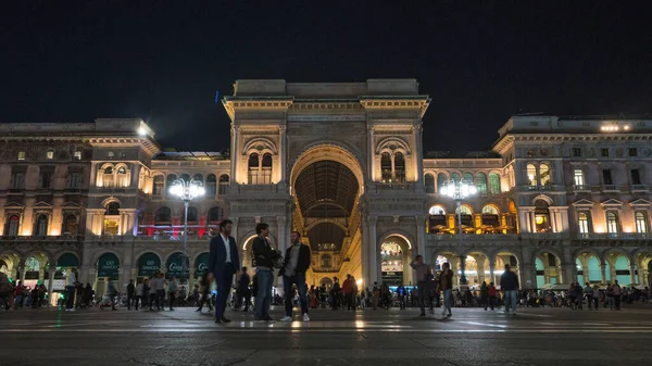 Milão Itália Setembro 2016 Vittorio Emanuele Galeria Entrada Noite Com — Fotografia de Stock