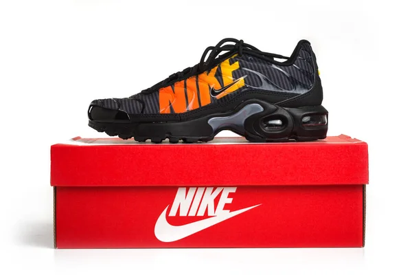 stock image BOLOGNA, ITALY - SEPTEMBER, 2018: Brand new Nike Air Max Plus TN sport shoes. Nike is one of the world's largest suppliers of athletic shoes. The company was founded in 1964. Illustrative editorial.