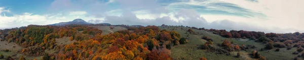 Panorama Luftaufnahme Von Herbstlaub Canfaito Park Region Marken Italien — Stockfoto