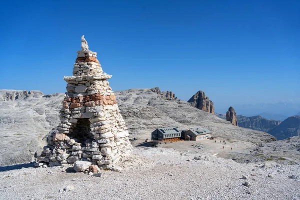 Καταφύγιο Στα Βουνά Των Δολομιτών Στον Όμιλο Sella Ιταλία — Φωτογραφία Αρχείου