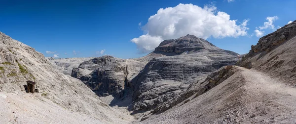 Montañas Dolomitas Sella Grupo Vista Panorámica Italia Capanna Piz Fassa —  Fotos de Stock