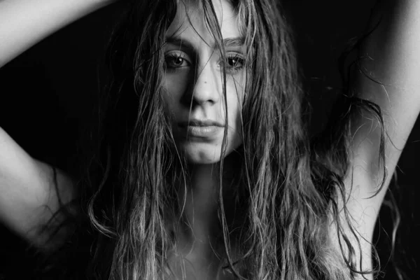 Beautiful Woman Intimate Studio Portrait Isolated Black Background Wet Hair — Stock Photo, Image
