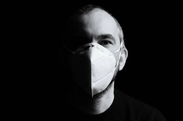 Portrait Middle Age Man Wearing Face Mask Black Background Black — Stock Photo, Image