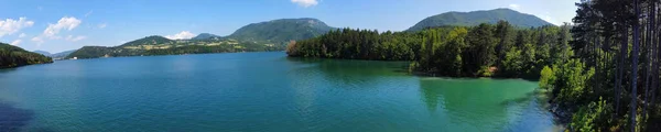 Suviana Umělé Jezero Přehrady Letecké Panoramatický Výhled Emilia Romagna Region — Stock fotografie