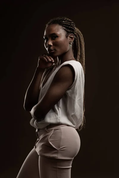 Sensual Portrait African Black Woman Dark Background — Stock Photo, Image