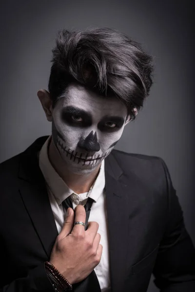 stock image Skull make up portrait of young man in studio.