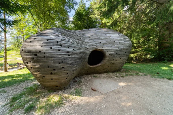 Valsugana Trento Italie Août 2020 Sculpture Artistique Artisanale Bois Abri — Photo