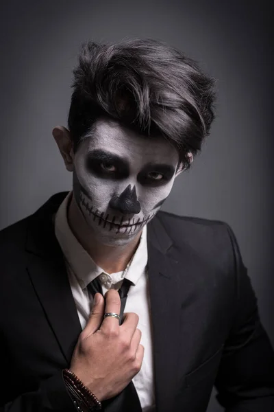 Skull Make Portrait Young Man Studio Stock Picture