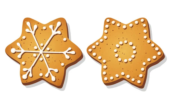 Christmas Gingerbread Cookies Shape Star Isolated White Background Sweet Holiday — Stock Vector