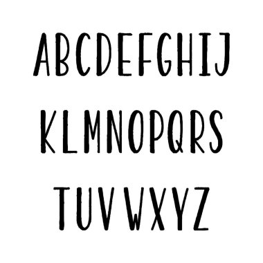 Elle çizilmiş dar alfabe. Uzun boylu ve ince büyük harf tasarımı için beyaz arka plan üzerinde.