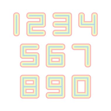 Gökkuşağı tipografi tasarım elementlerine sahip sayılar kümesi. Vektör illüstrasyonu.