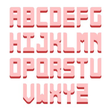 3D izometrik efektli alfabe harfleri. Vektör illüstrasyonu.