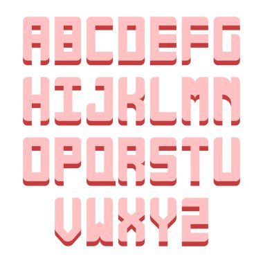 3D izometrik efektli alfabe harfleri. Vektör illüstrasyonu.