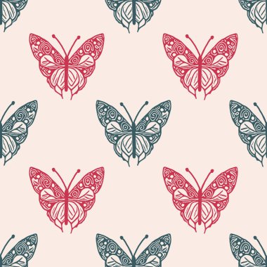 Retro butterfly seamless pattern. 70s style ecological insect garden wildlife wallpaper. Earthy decorative lepidoptera tile