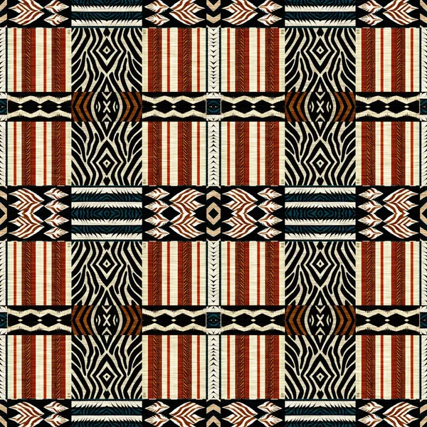 African Kente Cloth Patchwork Effect Pattern Seamless Geometric Quilt Fabric — стоковое фото