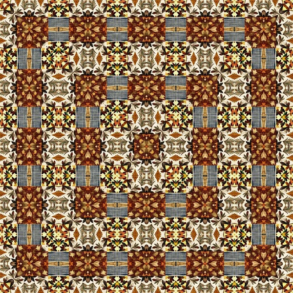 Autumn Leaf Quilt Style Vintage Seamless Pattern Homely Cottage Core — Stock Photo, Image
