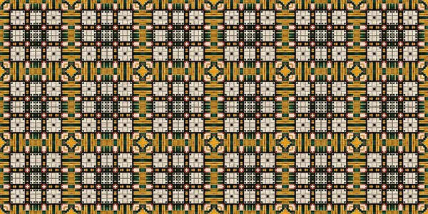 Traditioneel Tegel Mozaïek Naadloze Rand Patroon Print Stofeffect Mexicaanse Patchwork — Stockfoto