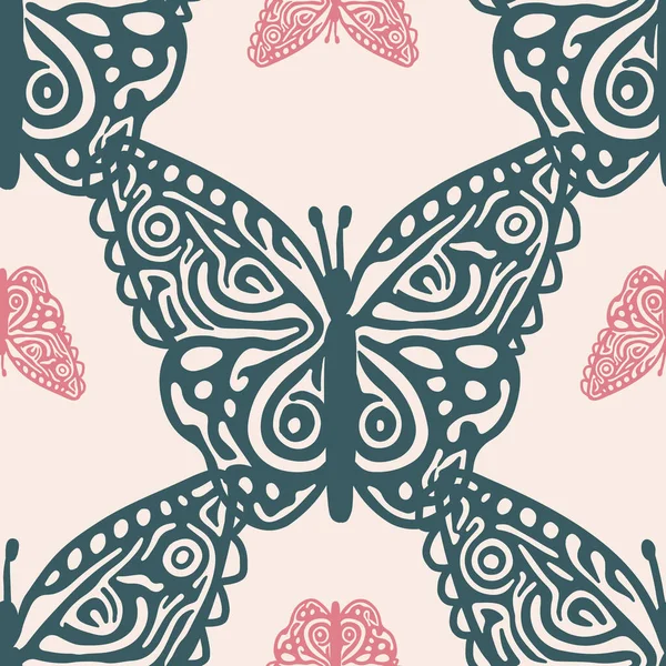 Retro butterfly seamless pattern. 70s style ecological insect garden wildlife wallpaper. Earthy decorative lepidoptera tile