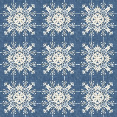 Çiftlik evi mavi kar tanesi desenli arka plan. Frosty batik damasch fransız efekti kusursuz arkaplan. Şenlikli soğuk tatil sezonu duvar kâğıdı döşemesi