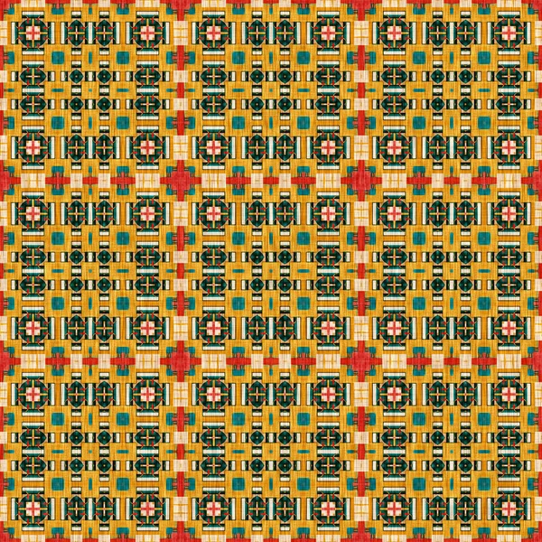 Traditional Tile Mosaic Seamless Pattern Print Fabric Effect Mexican Patchwork — Φωτογραφία Αρχείου
