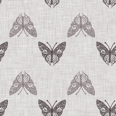 Çiftlik evi gri kelebeği pürüzsüz desen. Kırsal Fransız yaban hayatı tüm duvar kağıtlarında ekolojik güzellikler için. Tuhaf lepidopteranın dekoratif tekstilini tekrarla