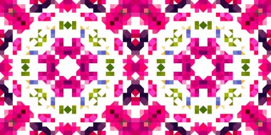 Retro geometrik piksel desen. Eğlenceli kaleydoskopik pembe duvar kağıdı. Kusursuz doku arkaplanı için renkli bir klasik jeo nokta mozaiği