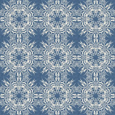 Çiftlik evi mavi kar tanesi desenli arka plan. Frosty batik damasch fransız efekti kusursuz arkaplan. Şenlikli soğuk tatil sezonu duvar kâğıdı döşemesi