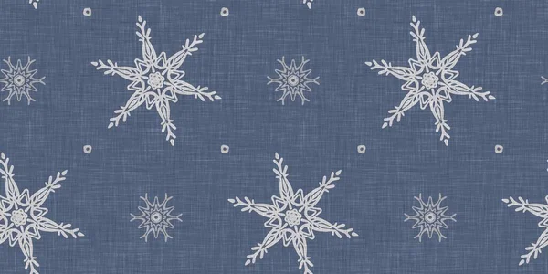 Seamless Christmas Snowflake Woven Linen Pattern Two Tone Seasonal Farmhouse — ストック写真