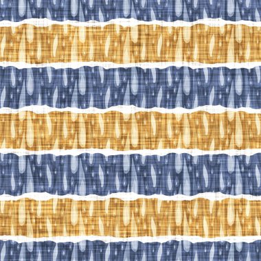 Kusursuz Fransız kırsal mutfak çizgili kumaş deseni. Mavi sarı beyaz yatay çizgili arka plan. Batik Boyası Kaynak Stili Kırsal Örgü Cottagecore Tekstili