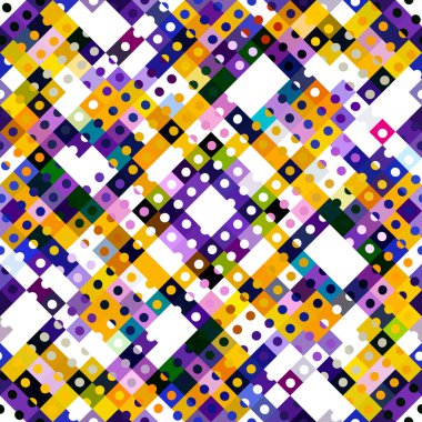Garip geometrik piksel desen. Eğlenceli kaleydoskopik pembe duvar kağıdı. Kusursuz doku arkaplanı için renkli bir klasik jeo nokta mozaiği