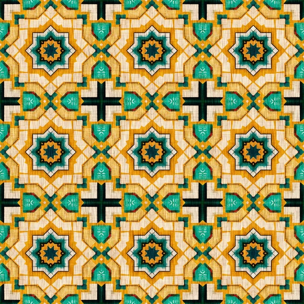 Traditional Tile Mosaic Seamless Pattern Print Fabric Effect Mexican Patchwork — Fotografia de Stock