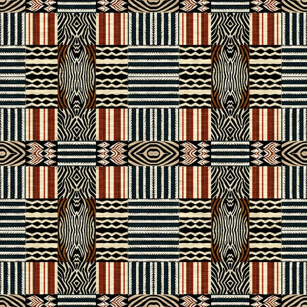 African Kente Cloth Patchwork Effect Pattern Seamless Geometric Quilt Fabric — Photo
