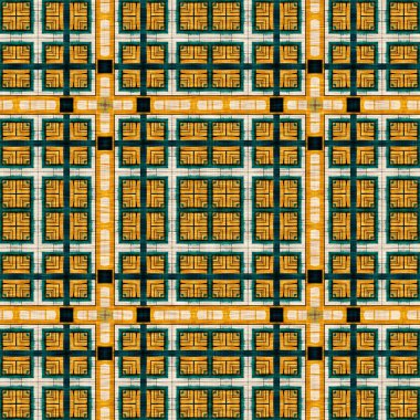 Geleneksel fayanslı, pürüzsüz mozaik iz. Kumaş efekti Meksika yamaca damask ızgara kare şekil simetrik arka plan tekstili. Yaratıcı renkli grafik tasarımı.