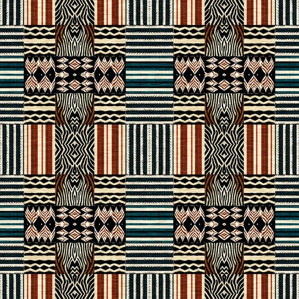 African Kente Cloth Patchwork Effect Pattern Seamless Geometric Quilt Fabric — стоковое фото