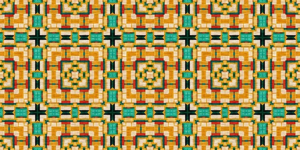 Traditional Tile Mosaic Seamless Border Pattern Print Fabric Effect Mexican — Photo