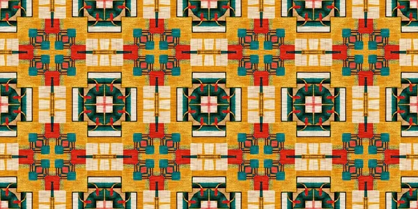 Traditional Tile Mosaic Seamless Border Pattern Print Fabric Effect Mexican — Foto de Stock