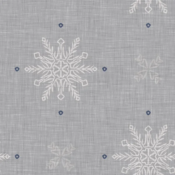 Seamless Christmas Snowflake Woven Linen Pattern Two Tone Seasonal Farmhouse — Stock Photo, Image