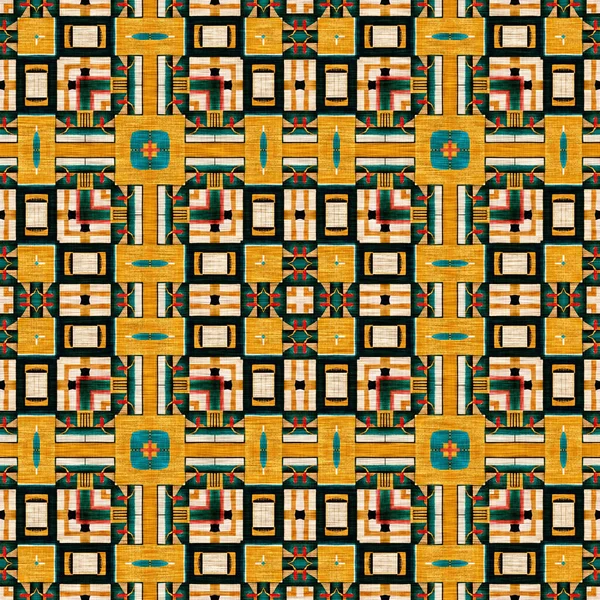 Traditional Tile Mosaic Seamless Pattern Print Fabric Effect Mexican Patchwork —  Fotos de Stock
