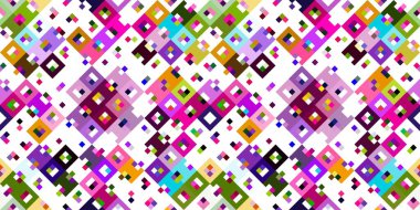 Retro geometrik piksel desen. Eğlenceli kaleydoskopik pembe duvar kağıdı. Kusursuz doku arkaplanı için renkli bir klasik jeo nokta mozaiği