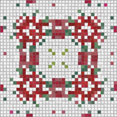 Seamless Christmas poinsettia cross stitch pattern. Decorative ornament in seasonal red for embroidered December holiday background. Winter botanical vintage scandi repeat tile