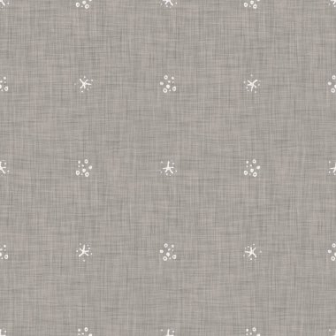 Seamless christmas snowflake woven linen pattern. Two tone seasonal grey farmhouse frost background. Holiday textile for french Xmas snow repeat.