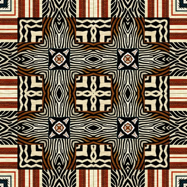 African Kente Cloth Patchwork Effect Pattern Seamless Geometric Quilt Fabric — Stock fotografie